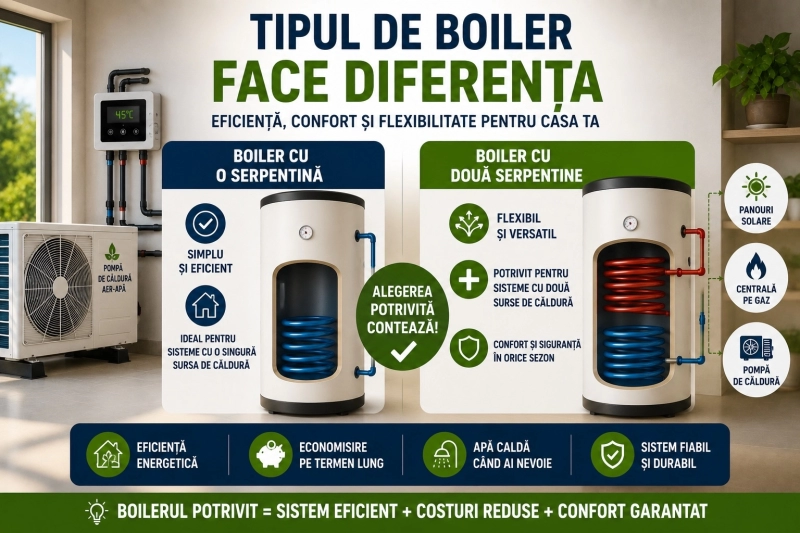 Boiler cu o serpentină sau două serpentine pentru pompa de caldură – ce diferențe sunt