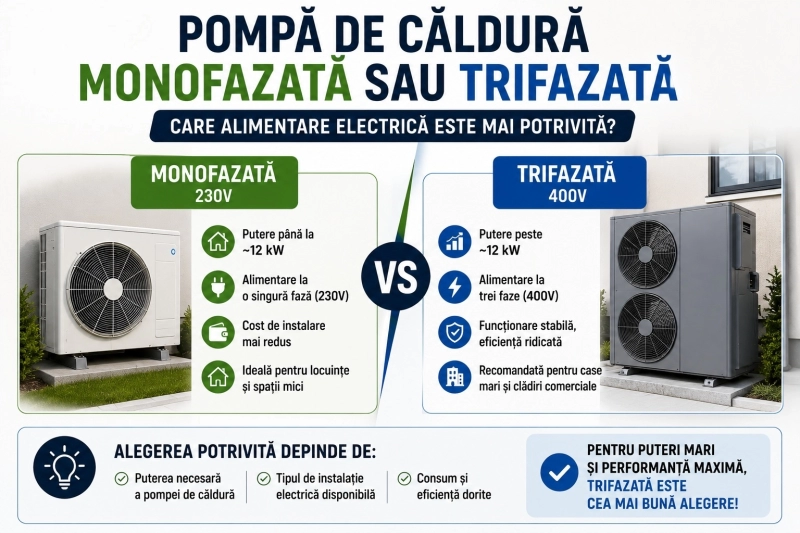 Pompa de caldura monofazata sau trifazata – care alimentare electrica este mai potrivita