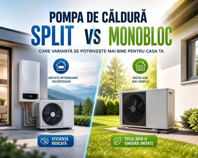 Pompa de caldura split vs monobloc – care varianta se potrivește mai bine pentru casa ta